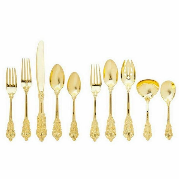 Godinger 50259 Baroque Flatware Set, Gold 65 Piece