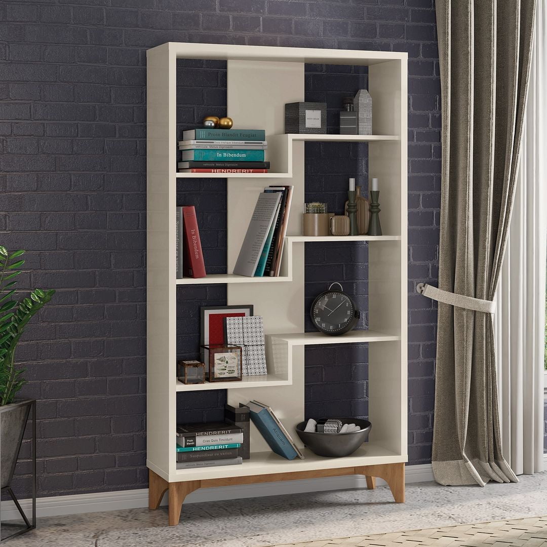 Manhattan Comfort Gowanus Geometric Modern Bookcase with 4 Shelves in