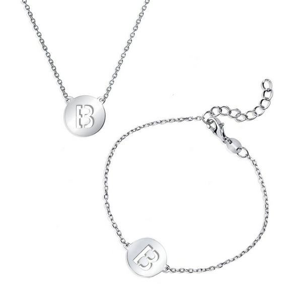 iJewelry2 Cut-out Polished Letter B Sterling Silver Initial Necklace and Bracelet Set