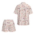 thumbnail image 5 of FKEKYI Pink Flower Leaf Print 2 Piece Short Set for Women Summer Shirt Top & Shorts with Elastic Waist Soft Casual Loungewear Resort Wear Ladies Vacation Outfits, L, 5 of 7