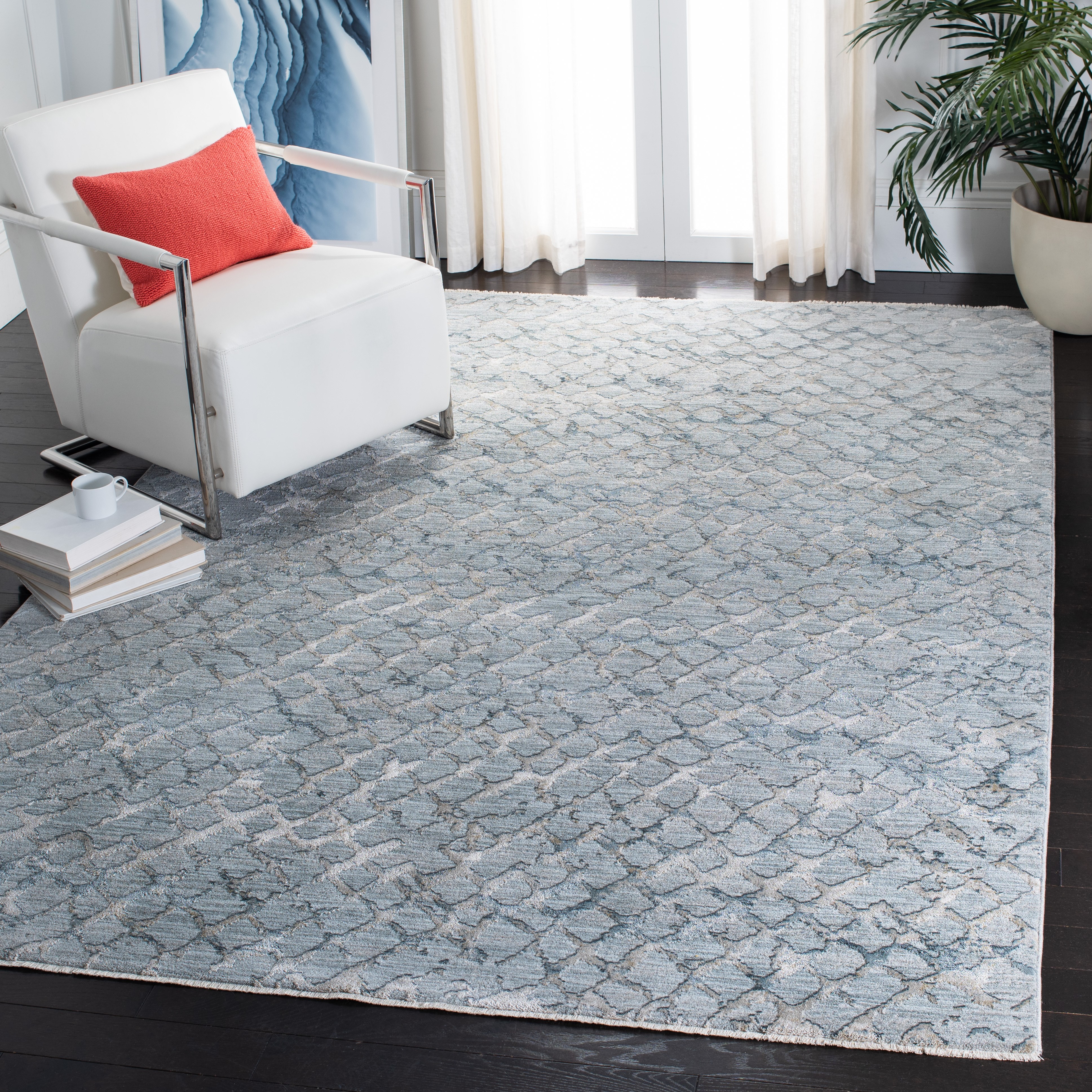 SAFAVIEH Valencia Jared Geometric Area Rug, Light Blue/Grey, 8' x 10'