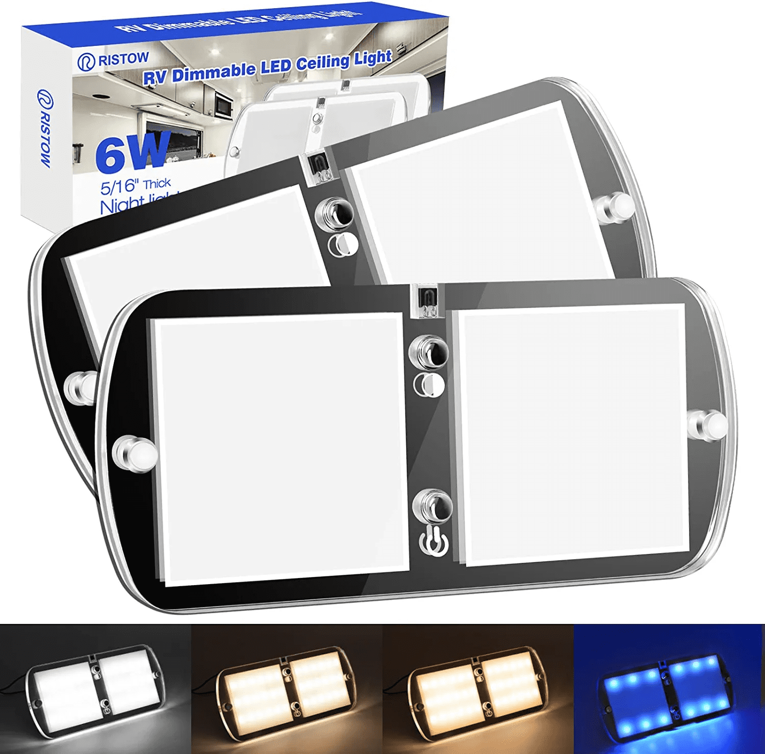 Ristow RV LED Interior Lights 1218V 2 Pack Dimmable Ceiling Light 6W