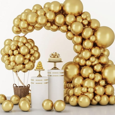 TETOU 129Pcs Gold Ballons, Latex Party Balloons, Different Sizes 18/12/10/5 Inch Party Balloon Kit for Birthday Party Graduation Baby Shower Wedding Balloon Decoration - Gold