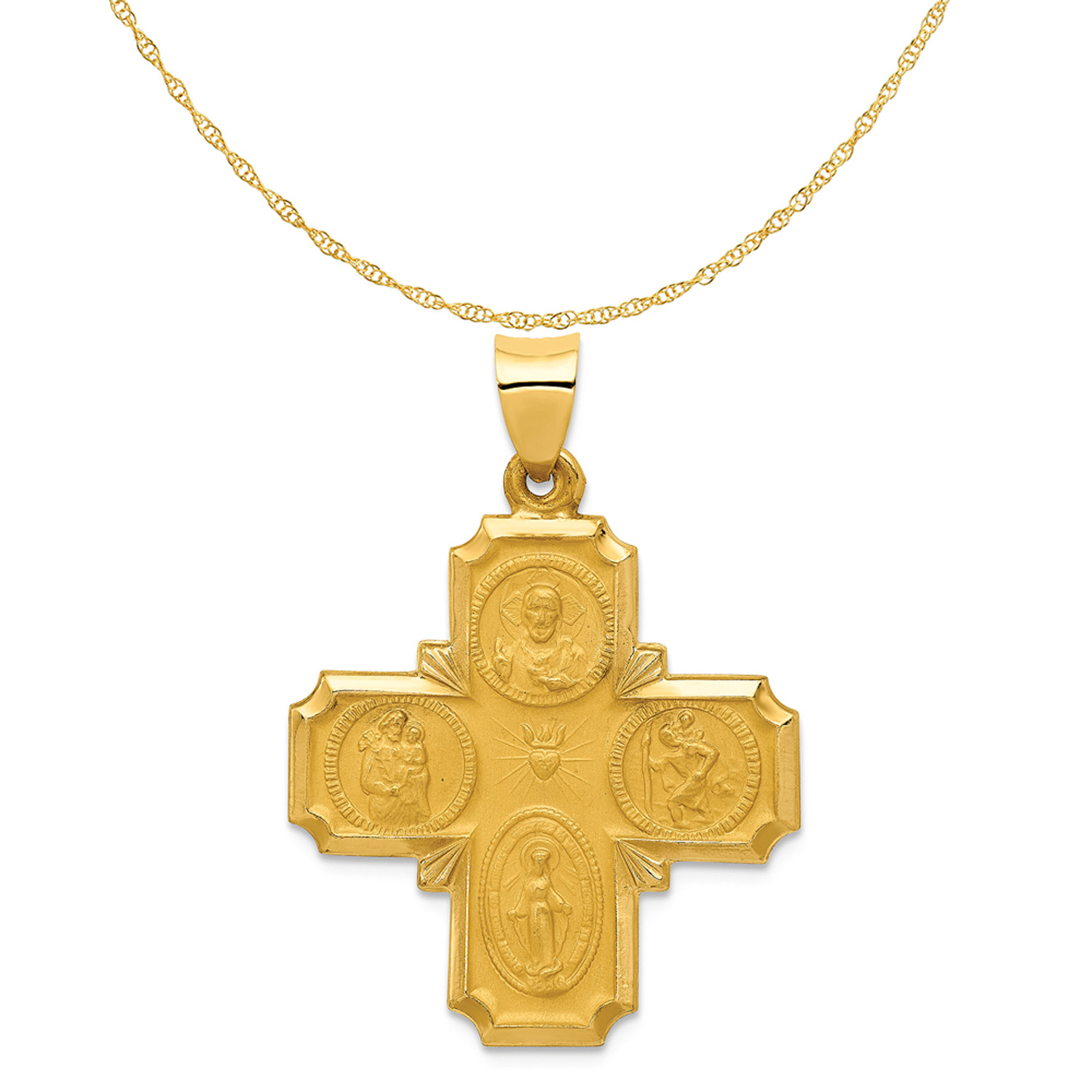 Cross Medal Pendant in 14K Yellow Gold 