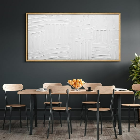 IDEA4WALL Extra Large Framed Canvas Print Wall Art White Pure Pattern Abstract Background Artwork Geometric Antique Retro Fine Art Contemporary for Home Decoration - 60"x30"