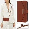 thumbnail image 5 of ELEHOLD Crossbody Wallet Case for iPhone 14 Pro Max 6.7" with Card Slots Hidden Make Up Mirror Magnetic Closure Detachable Shoulder Strap for Women Girls Elegant Purse Case, Brown, 5 of 8