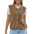 thumbnail image 3 of POROPL Womens Vests Outerwear Fleece Lightweight Cropped Coat Button Sleeveless Jackets with Pockets Brown, 3 of 8