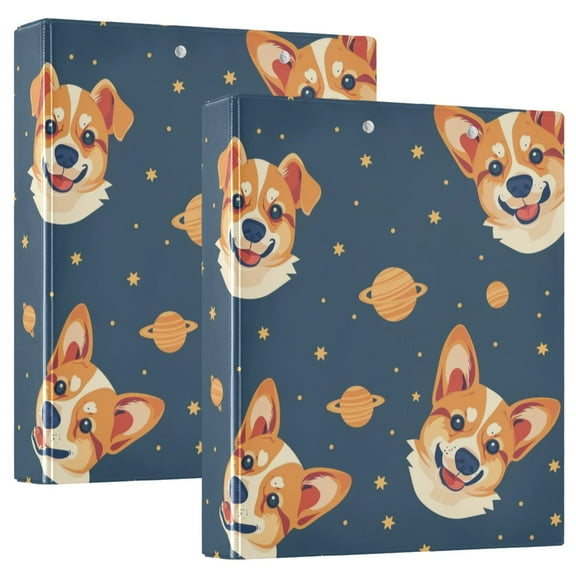Corgi Dog and Planet Hardcover 3 Ring Binder 1.5” Round Rings Letter Size Paper Pockets for School Office Supplies