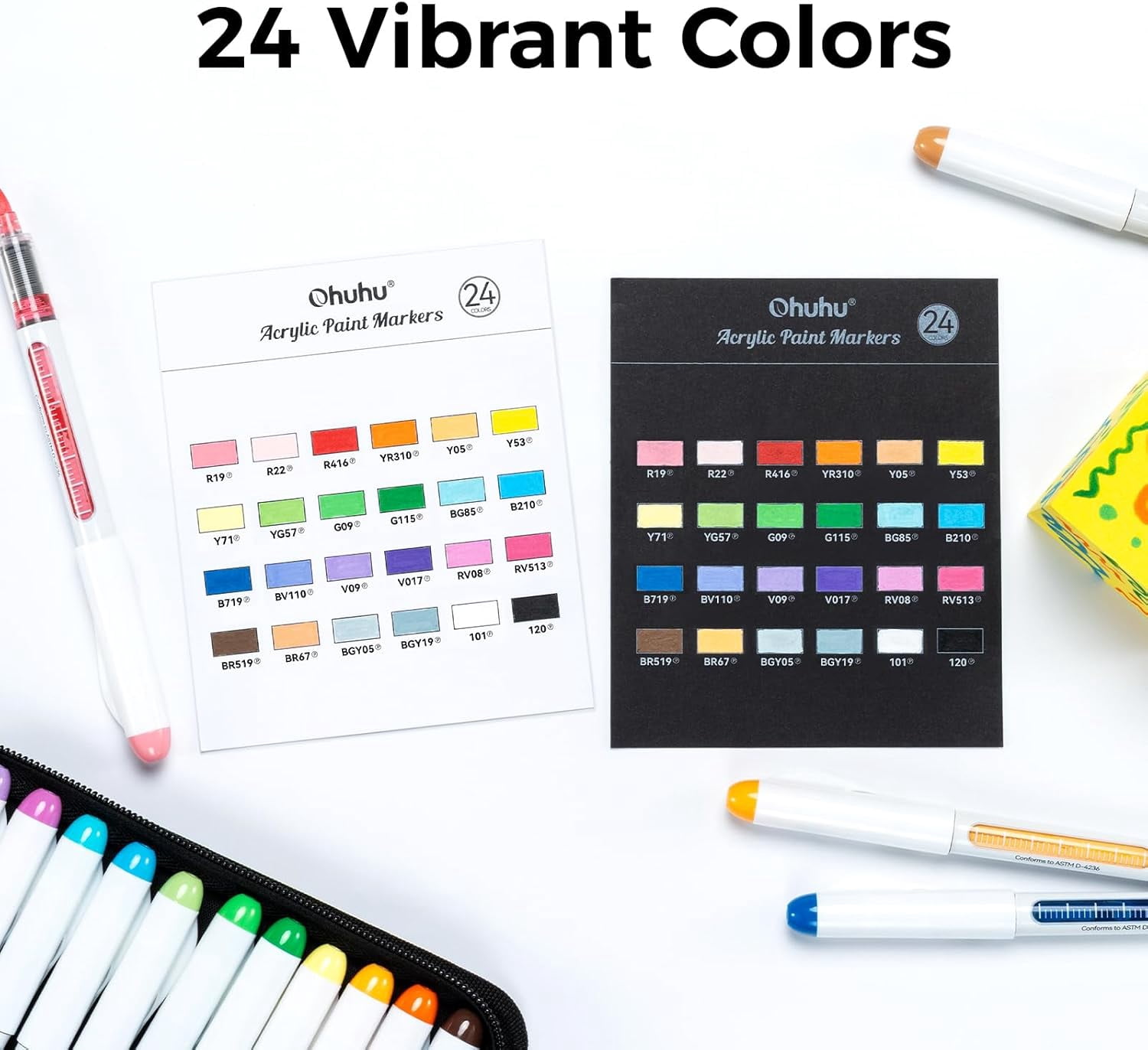 Ohuhu Acrylic Paint Markers Direct Liquid 24 Colors, Brush Tip, Waterproof, for Rock & Canvas -Nahuku