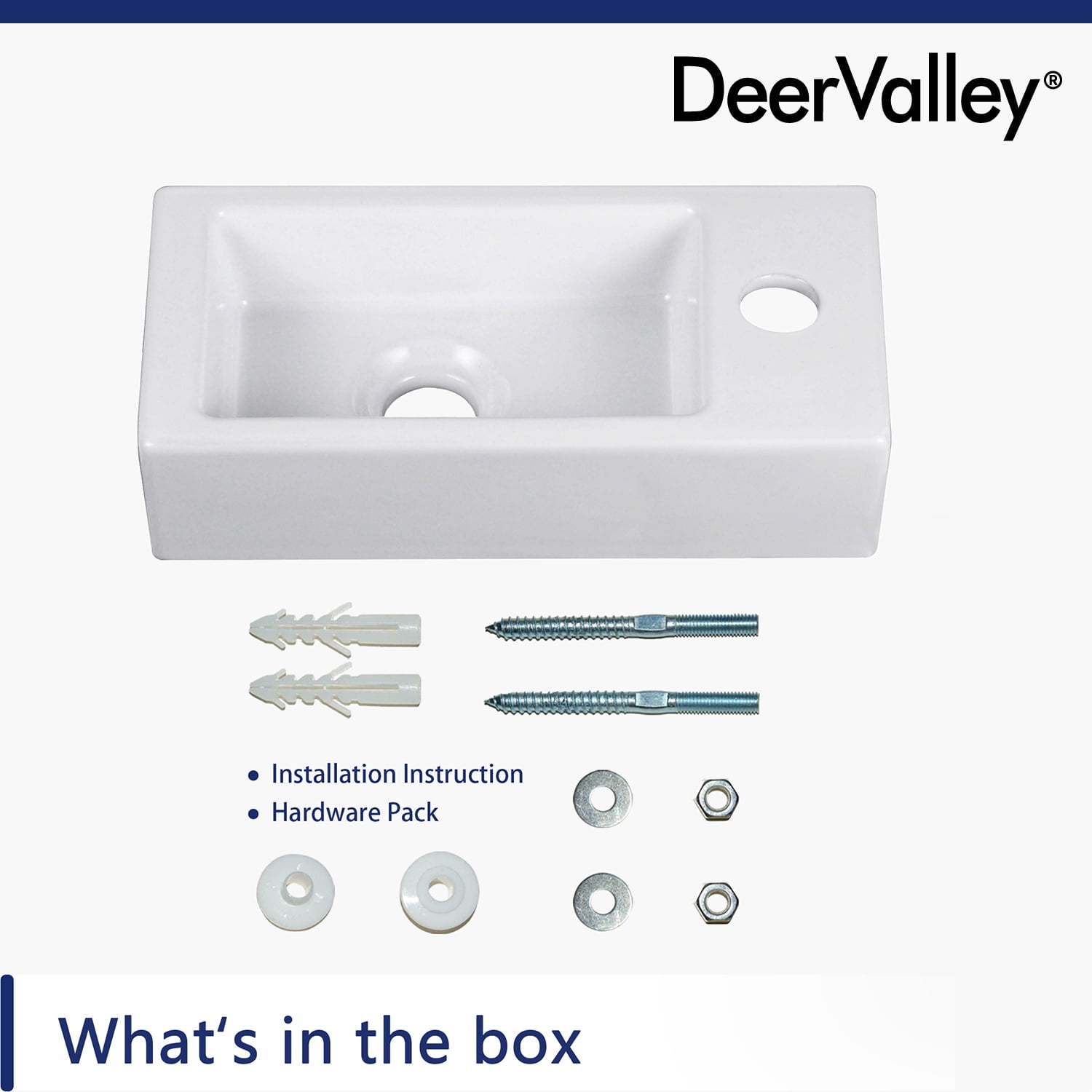 DeerValley DV-1V081R White Ceramic Rectangular 7'' Wall Mount Bathroom Sink
