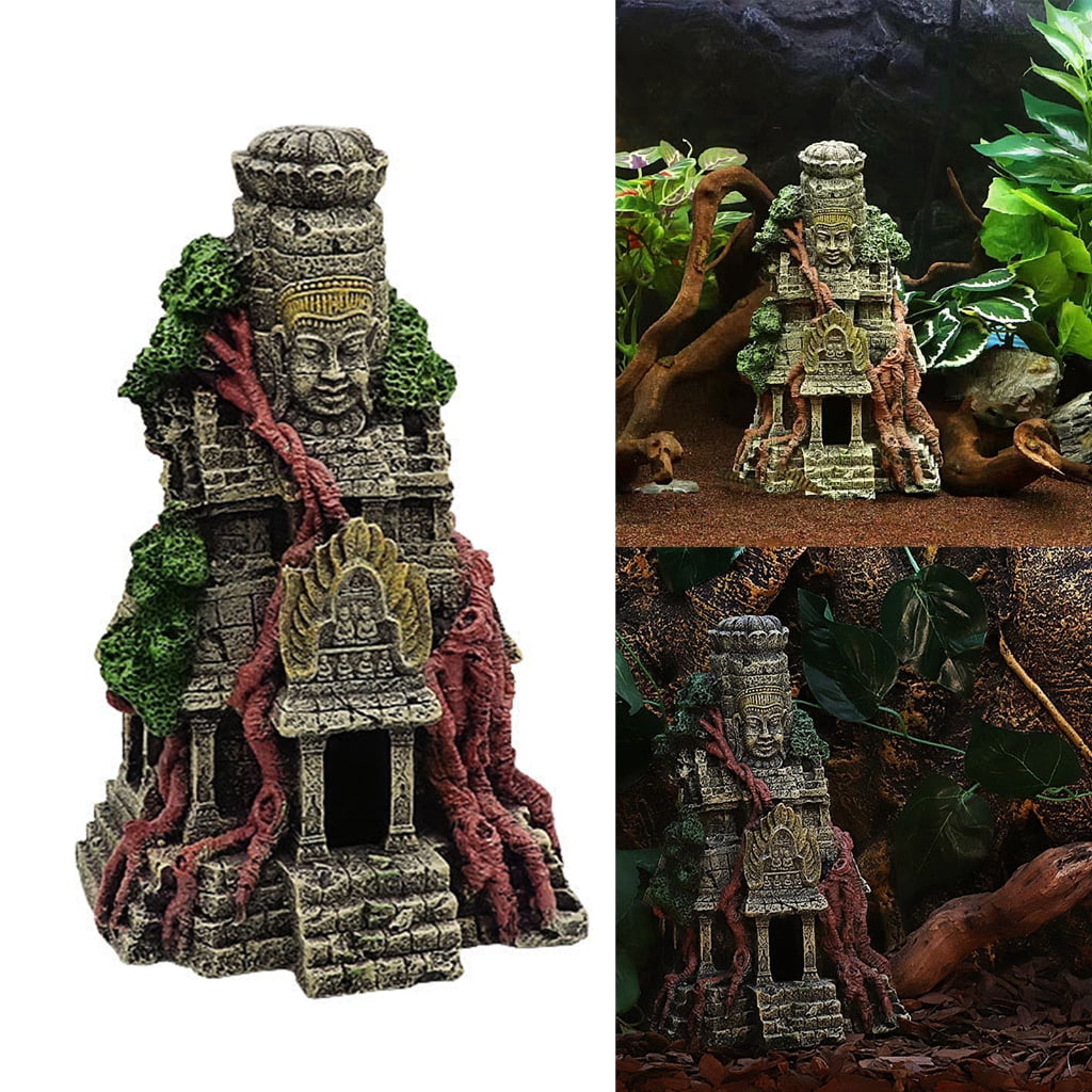 lanema Aquarium Resin Decoration Buddha Temple Theme Hideout Betta Cave FishTank Accessories for Hermit Crab Crayfish