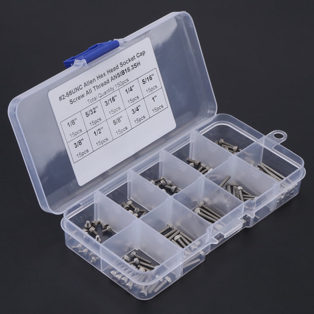 150PCS Hex Socket Cap Head Screws Assortment Set #2-56 UNC