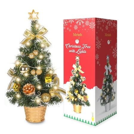18" Mini Christmas Trees Tabletop Christmas Tree Pre-lit LED Lights DIY Ornaments Artificial Xmas Trees with Base for Desk Table Tops Christmas Decoration