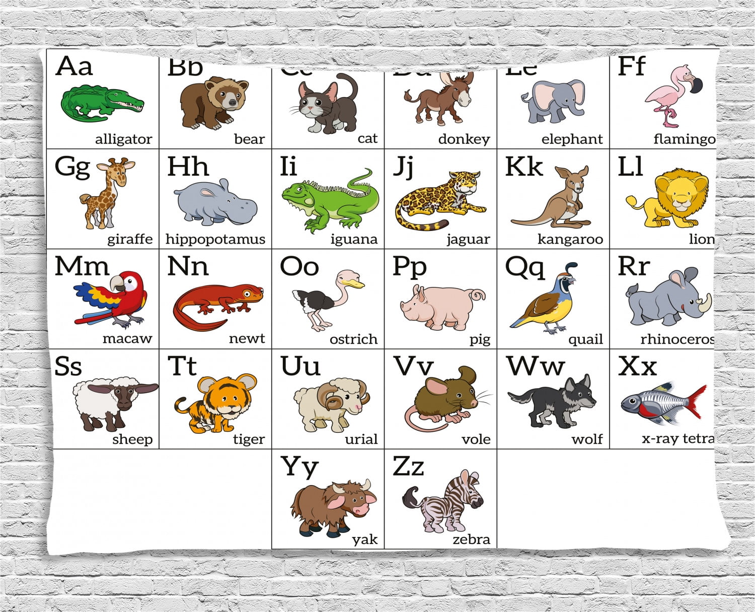 Educational Tapestry, Alphabet Learning Chart with Cartoon Animals