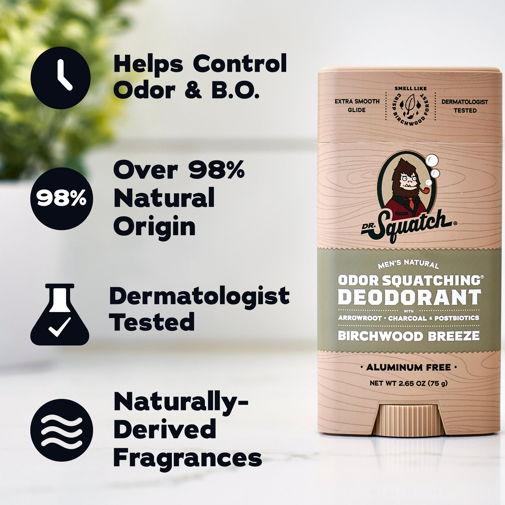 (2 pack) Dr. Squatch Mens Aluminum Free Deodorant, Natural Deodorant for Men, Birchwood Breeze, 2.65 Oz