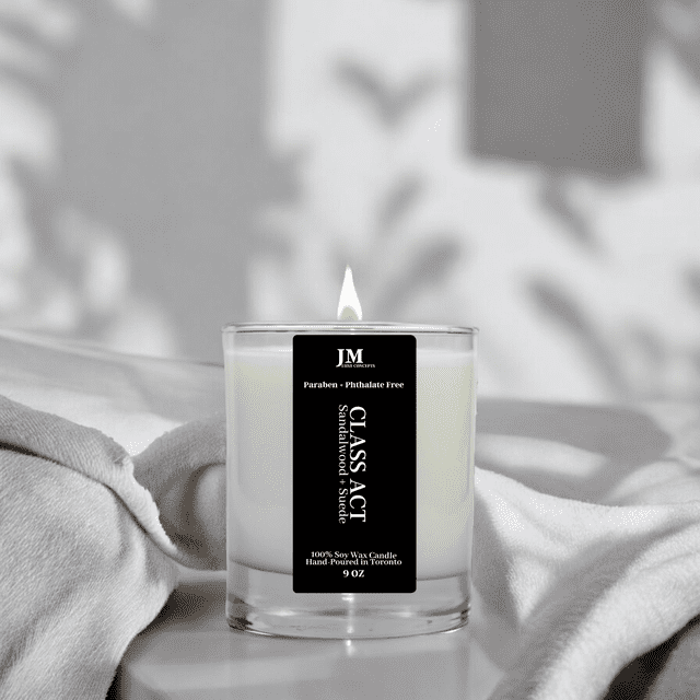 9oz Sandalwood + Suede Soy Wax Candle with Wooden Wick. Luxurious Aromatherapy for Tranquil Moments