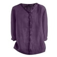 thumbnail image 4 of Jxximdong Tshirts for Women Women's Autumn Lapel Art Solid Color Round Neck Loose Pullover Top Casual Shirt T Shirt Purple Summer Tops XXXXXL, 4 of 4