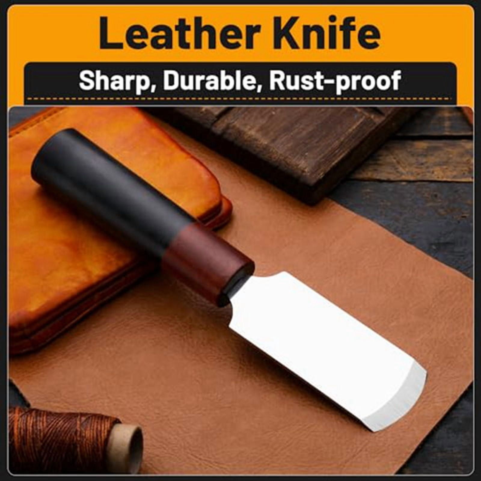 Leather Cutting Knife Leather Working Tools, Skiving Knife with Wooden Handle, Crafting Supplies Round