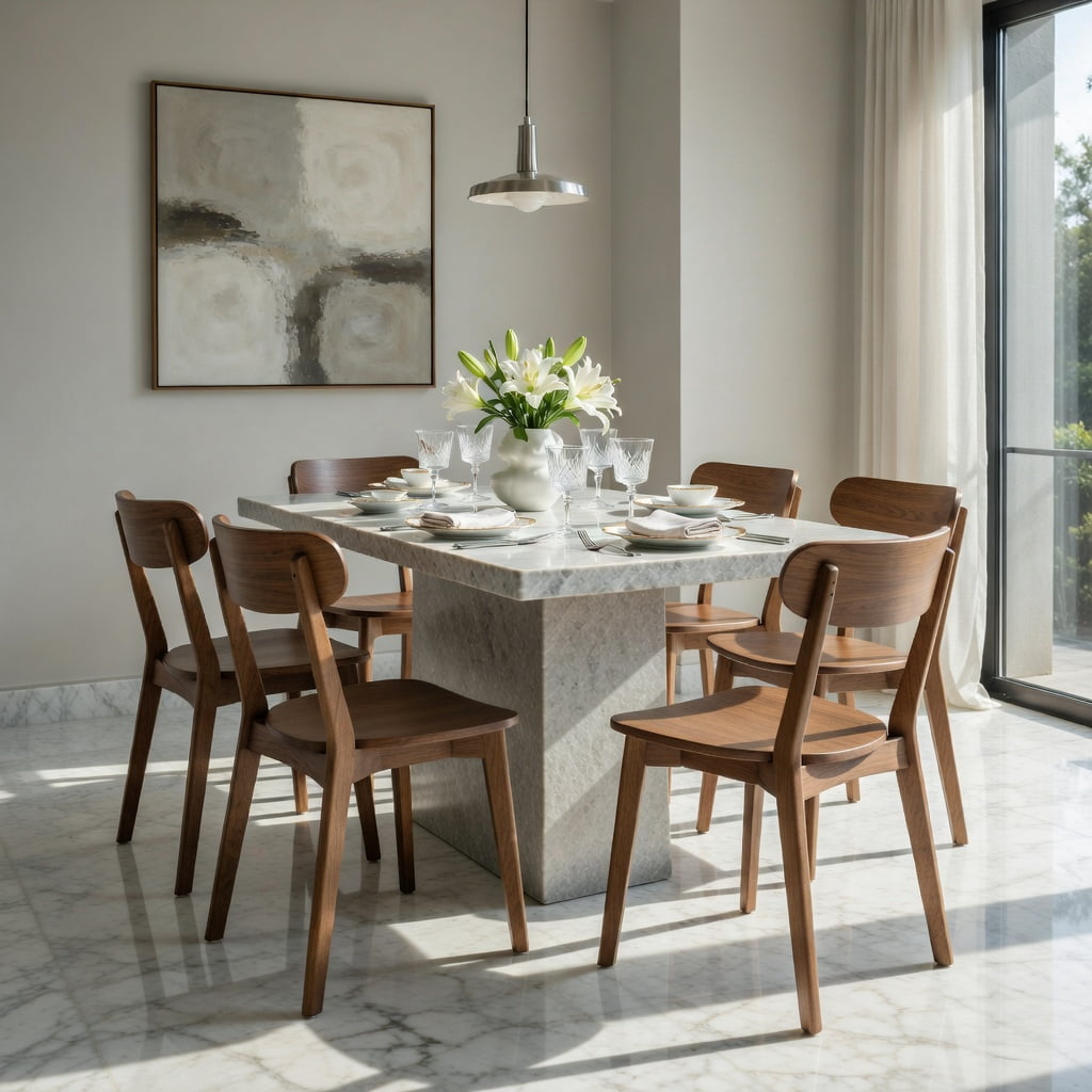 Hommoo 4 Pcs Mid Century Modern Solid Wood Dining Chairs, Ergonomic Curved Back, Adjustable Leveling Feet, for Dining Room, Kitchen & Living Room, Walnut