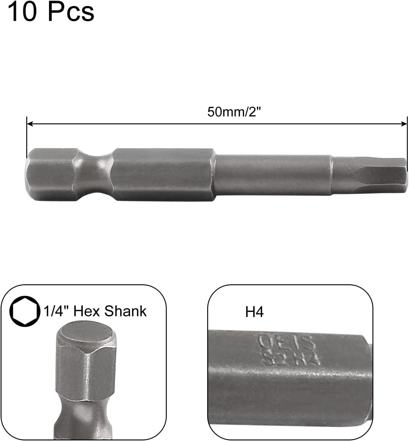 FRKSMD-10Pcs Hex Head Allen Wrench Drill Bit Set, S2 Steel Magnetic Hex Bits H4.0 Head Screwdriver Bits, 1/4" Shank, 2 Inch Length