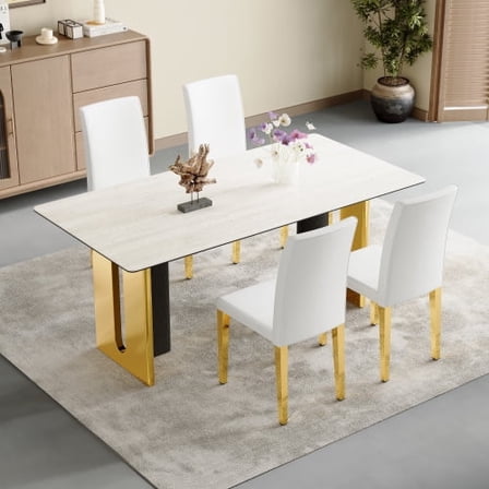 PU Leather Dining Chairs Set of 4, Modern Metal Legs, Minimalist Kitchen, Office, Cafe Chairs with Floor Protectors & Easy Assembly, White