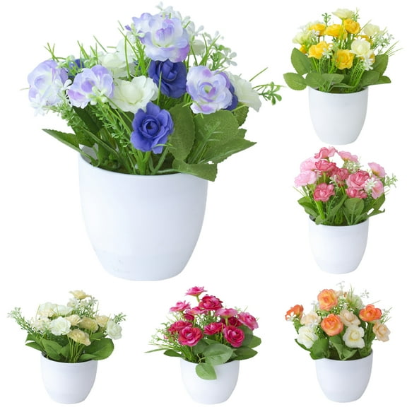 SPRING PARK Small Potted Fake Bonsai Plant Artificial Flowers for Home Office Table Decor