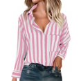 thumbnail image 2 of WTOBBY Women's Striped Button Down Shirt Long Sleeve Casual Shirt - Fashion Blouse with Button Front for Stylish and Comfortable Office or Daily Wear,Hot Pink S, 2 of 5