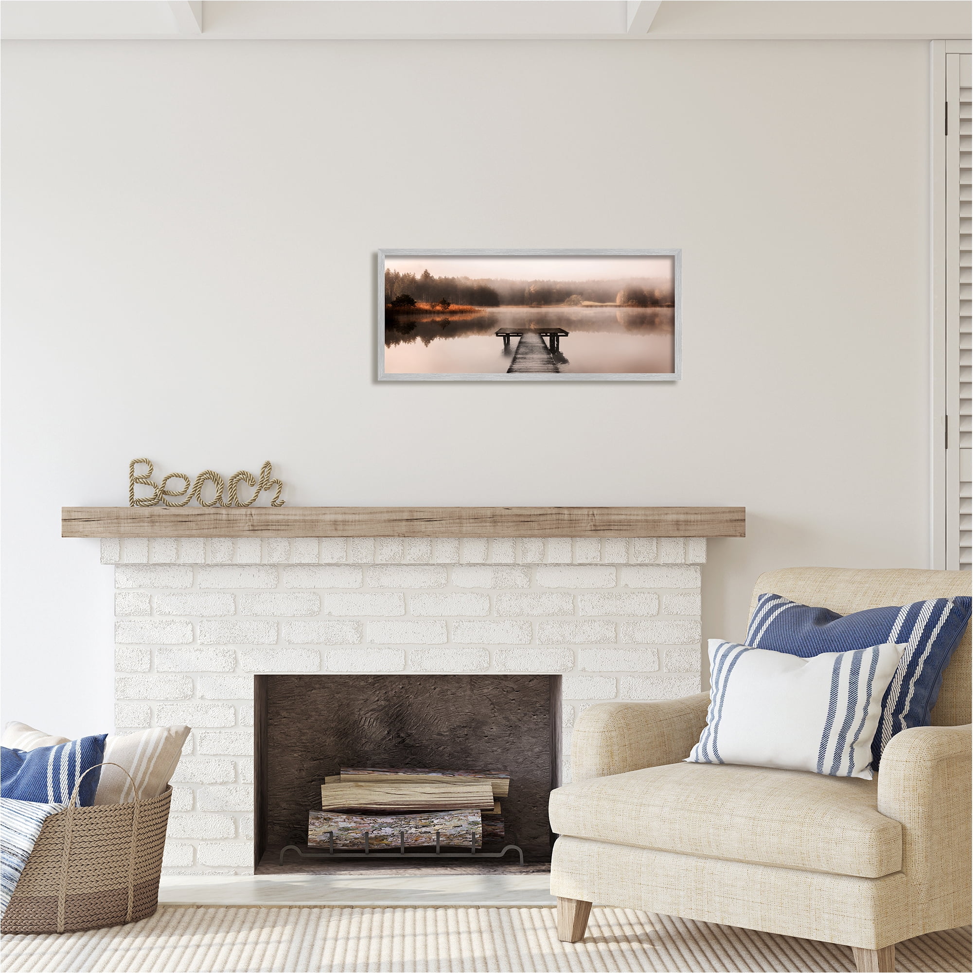 Stupell Industries Foggy Lake Pier Landscape Photography Gray Framed Art Print Wall Art, 30 x 13
