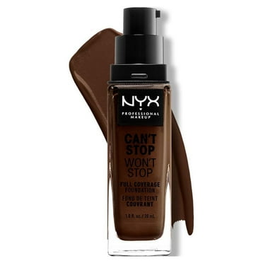 NYX Professional Makeup Can't Stop Won't Stop 24hr Full Coverage Liquid Foundation, Matte Finish, Waterproof, Deep Ebony