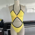 thumbnail image 4 of Yellow Swimsuit for Women One Piece Cute Bikinis Halter V-Neck Cutout Ruched Cheeky Modest Swimwear, 4 of 9