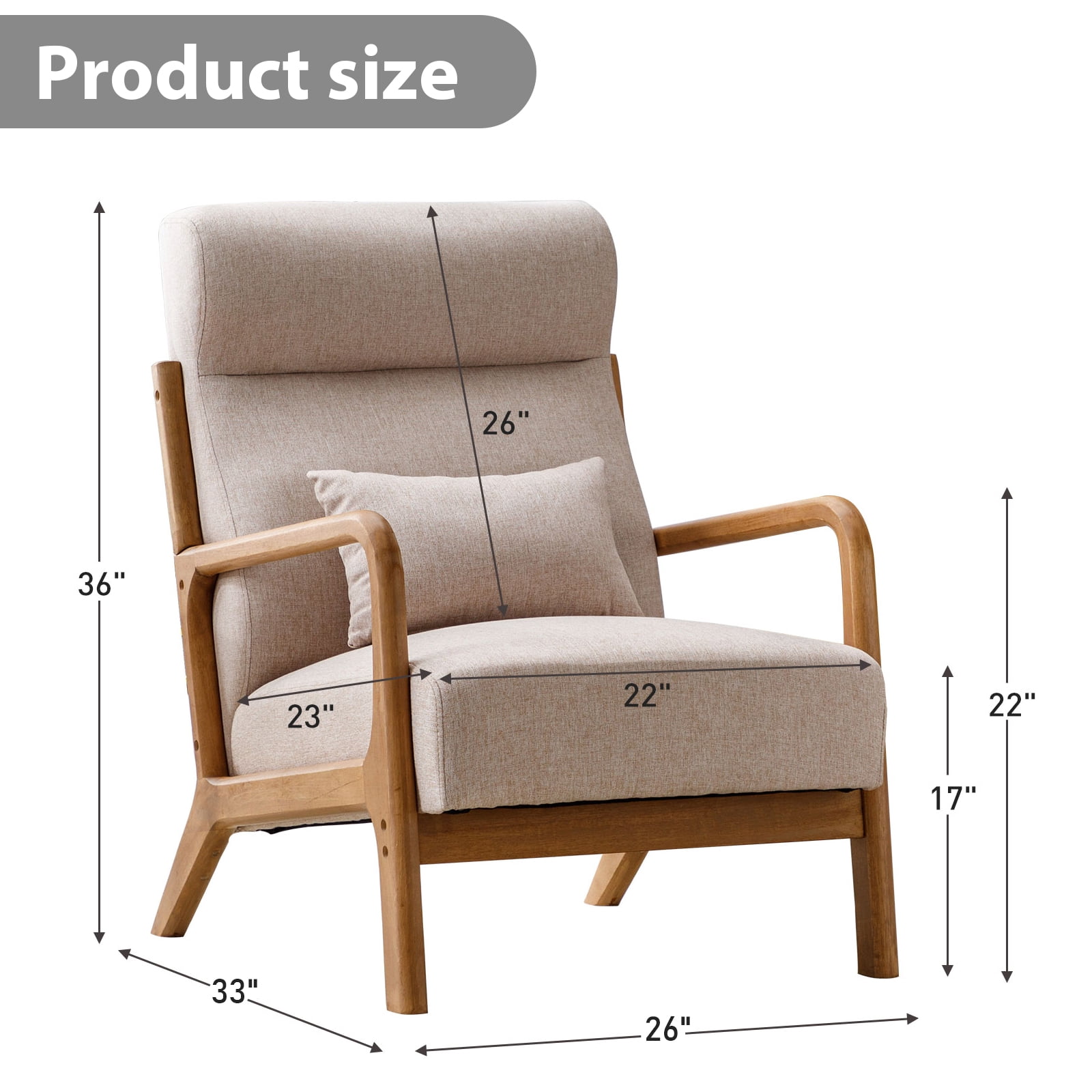 Bonzy Home Accent Chair Set of 2 Mid Century Modern Upholstered Armchair with Wood Frame for Living Room Bedroom Study Room, Easy Assembly, Beige
