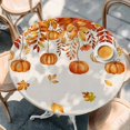 thumbnail image 2 of Orange Pumpkins Fall Round Tablecloth, Fitted Table Cover with Elastic for 36"-44" Round Tables, Rustic Thanksgiving Maple Leaf Table Cloth Outdoor Indoor Dinning Party Waterproof Tablecloths, 2 of 7