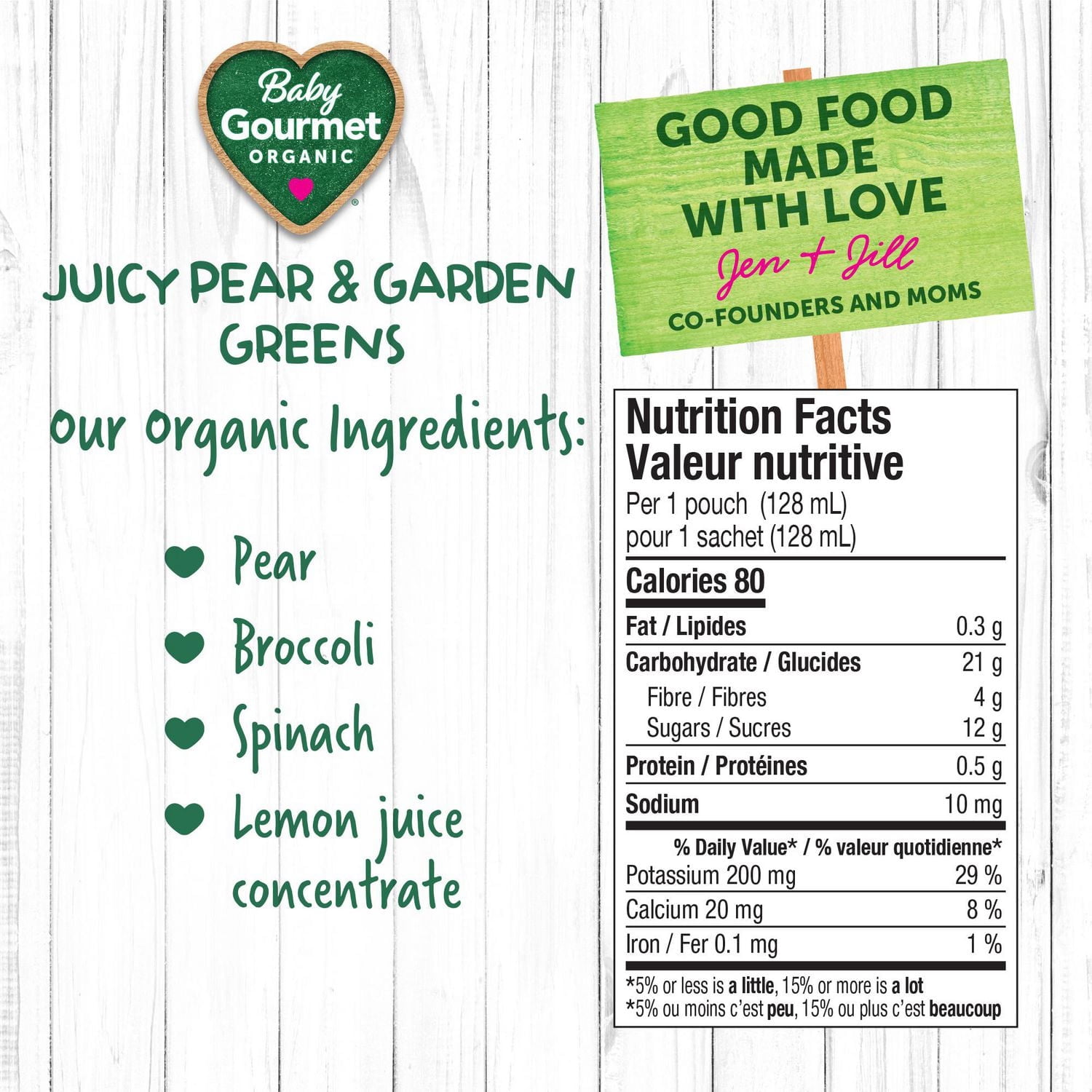 Baby Gourmet Organic Puree Juicy Pear & Garden Greens, Puree - 128 mL