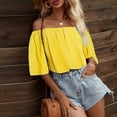 thumbnail image 5 of Women's Strapless Off the Shoulder Blouses 3/4 Sleeve Solid Casual Summer T Shirts Trendy Shirts Tunic Tees Tops, 5 of 7