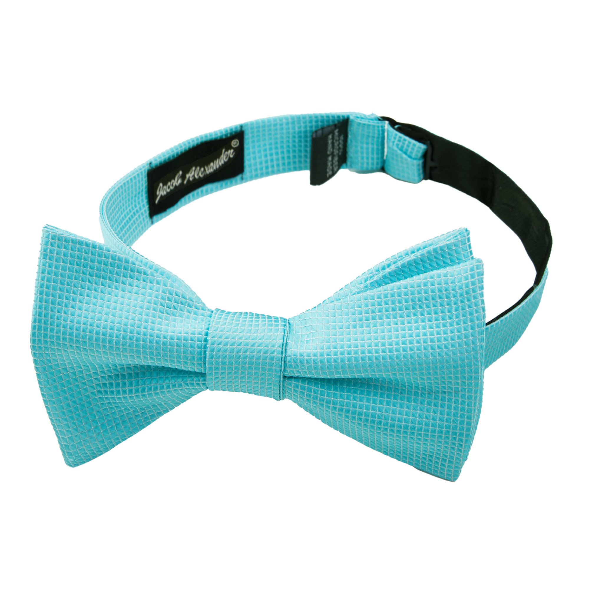 4 Piece Set: Jacob Alexander Men and Young Boys' Woven Subtle Mini Squares Self-Tie Bow Tie Adjustable Pre-Tied Banded Bow Tie and Pocket Squares - Light Turquoise - image 2 of 7
