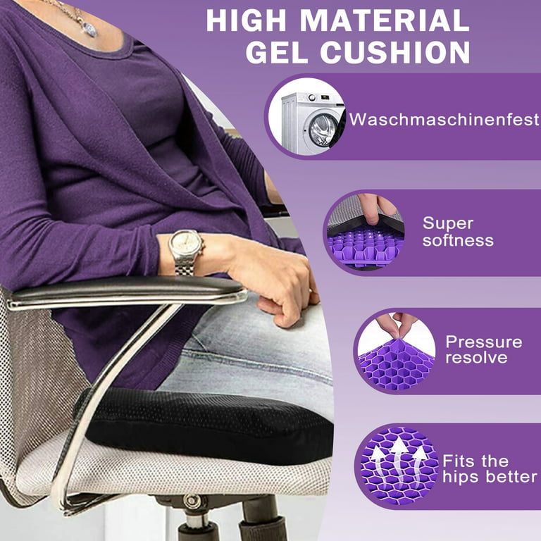 Gel Seat Cushion for Long Sitting Pressure Relief (extra Thick) - Non-Slip Gel Chair Cushion for Back, Sciatica, Tailbone Pain Relief - Seat Cushion