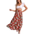 thumbnail image 2 of Falda Maxi Bohemia de Playa para Mujeres con Estampado Floral, Cintura Alta Elástica, Color Rojo, 2 of 6
