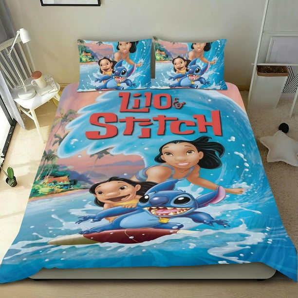 Lilo y Stitch Conjunto de sábanas temático, trío de piezas, cómodo y amigable con la piel, diseño único, regalo de decoración para el hogar para familiares, amigos y fans,140cm *210cm