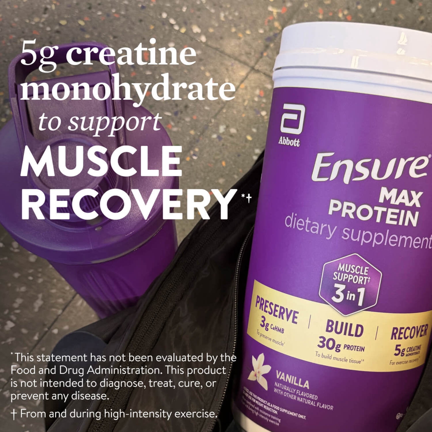 Ensure Max Protein 3-in-1 Protein Powder, Muscle Support*, 30g Protein, Creatine, HMB, Vanilla, 25.9oz, 2 Pack