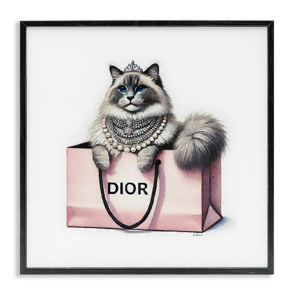 Stupell Industries Lovely Cat in Shopping Bag Animals Painting Black Framed Art Print Wall Art, 12 x 12