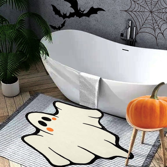 Halloween Ghost Bath Mat, Tufted Soft Absorbent Floor Mat with Non Backing for Bathroom and Home Decor