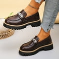 thumbnail image 3 of Penny Loafers for Women Sparkly Rhinestone Chain Chunky Lug Sole Heeled Casual Dress Shoes Slip on Walking Shoes Brown Size 6.5, 3 of 6