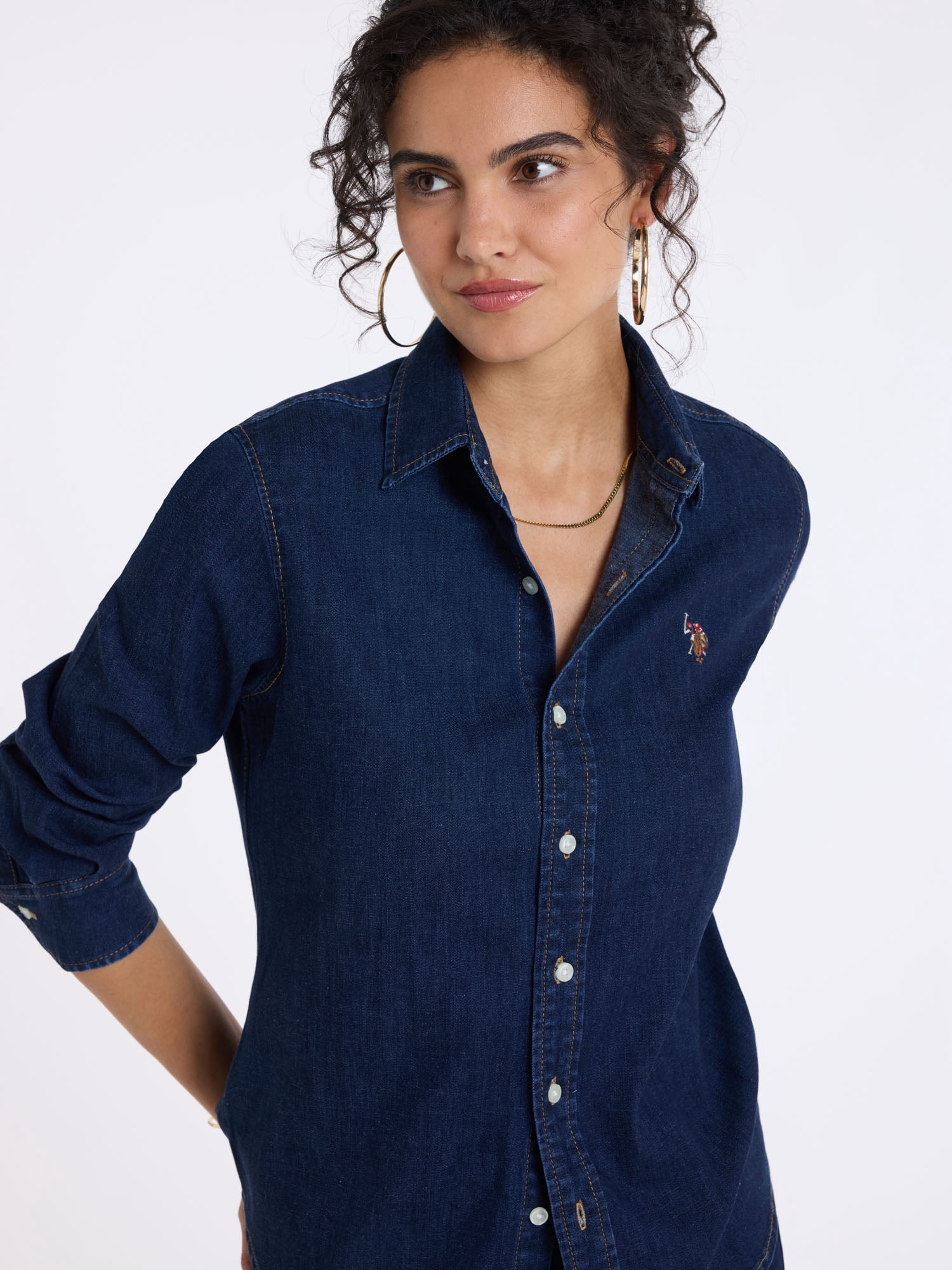 U.S. Polo Assn. Women's Denim Long Sleeve Button Down Shirt, Sizes XS-XL