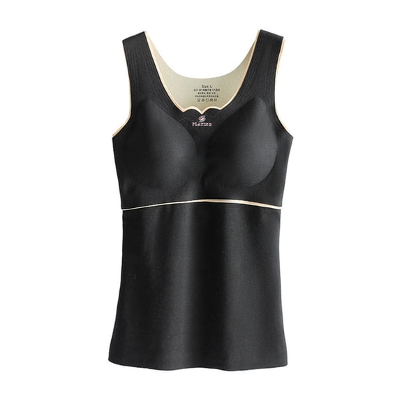 Elainilye Fashion Womens Thermal Underwear Tops Winter Self-heating Lace Warm Underscrubs Seamless Fleece Bottoming Cold-proof Vest,Black