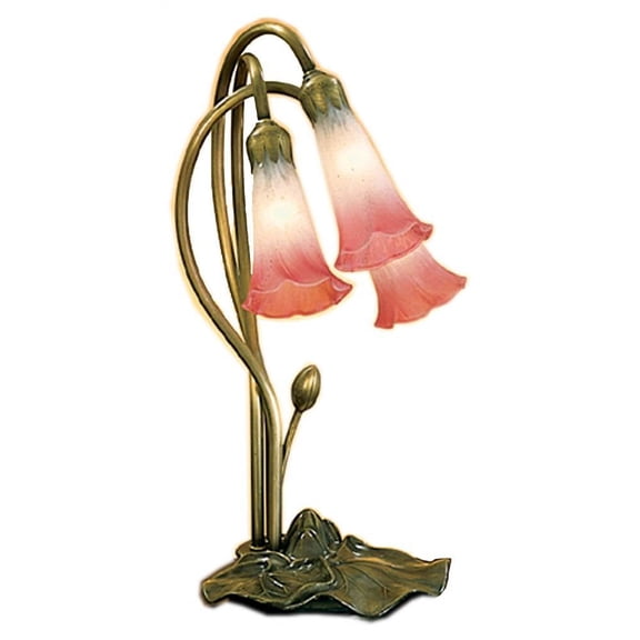 Meyda Tiffany 14813 Pink/White Pond Lily - 3 Light Accent Lamp   Mahogany Bronze Finish with Pink/Mauve/White Glass