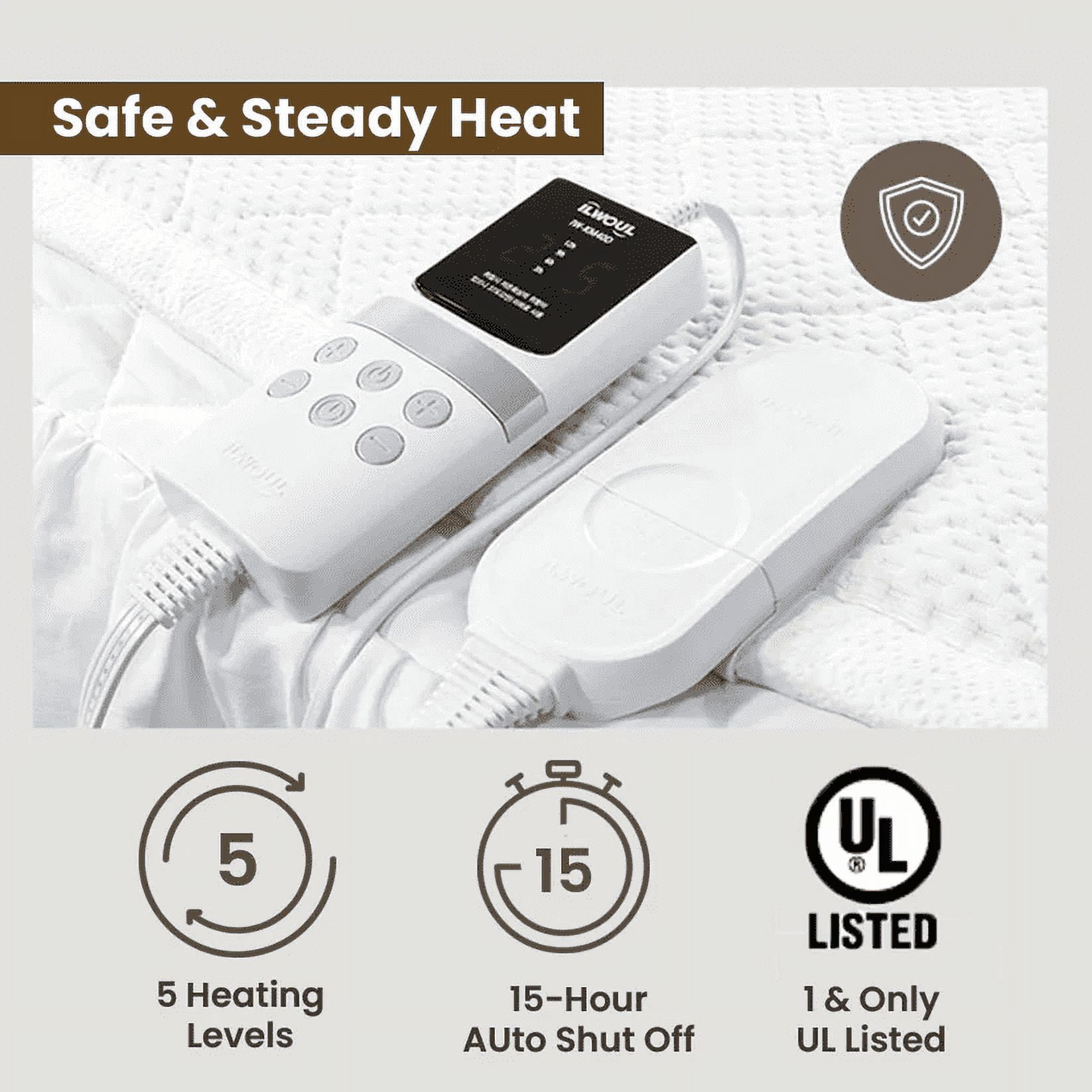 ILWOUL Large Washable Electric Heating Pad Mat for Back Pain, Cramps Relief, Mattress. Auto 15 Hours Shut Off, Anti-Electrical Radiation, Cotton Material, UL Listed (Duo)