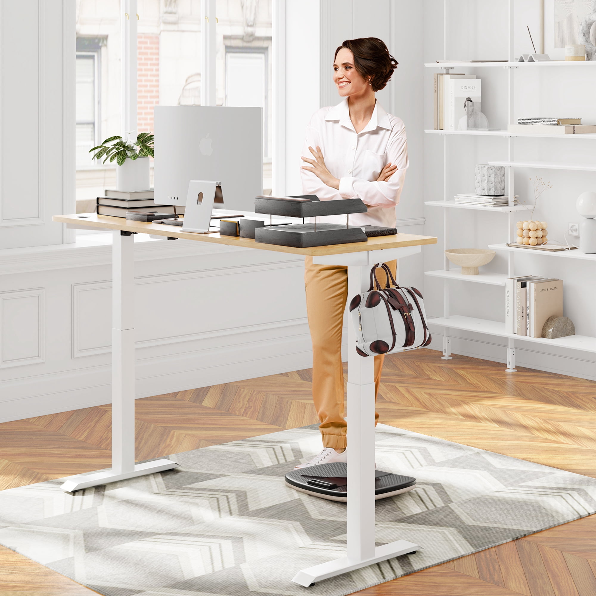 Sobaniilo 48" x 24" Height Adjustable Electric Standing Desk W/ Memory Controller W/ Splice Board (Maple Top + White Frame)