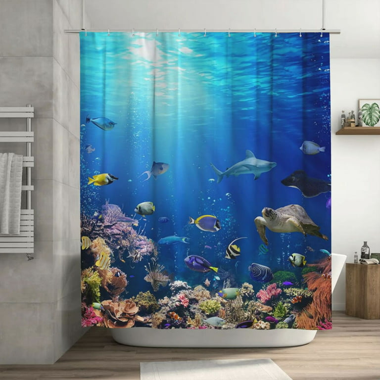 Tropical Ocean Shower Curtain for Kids, Blue Ocean Shower Curtain for Sea  Fish Themed Bathroom, Kids for Waterproof Shower Curtain