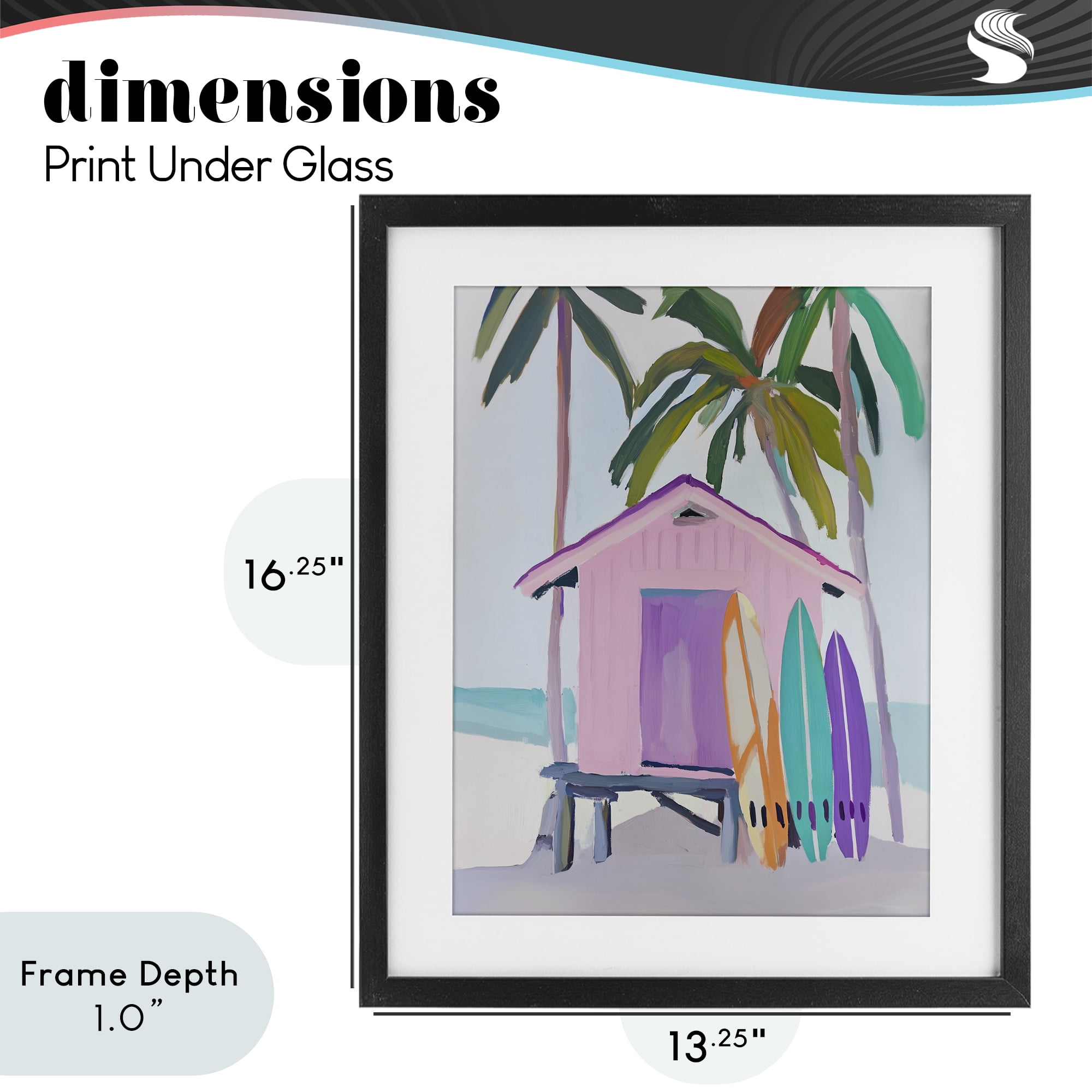 Stupell Industries Pink Beach Hut with Surfboards Black Framed Print Under Glass, design by Sisi and Seb