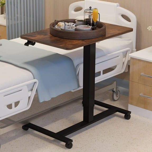 Mobile Standing Desk 28 inch Rolling Height Adjustable Stand up Desk Home Workstation With Desktop Stand and Sit Desk Rustic Brown